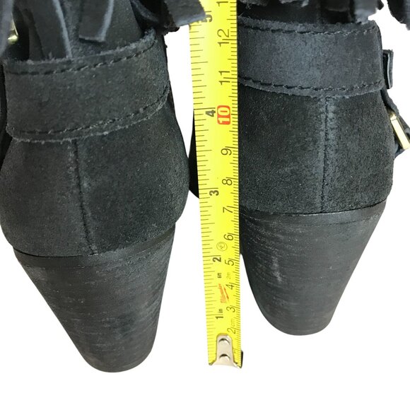 Lauren Ralph Lauren Black Suede Leather Fringe Heeled Ankle Boots Womens  7 - Picture 6 of 11